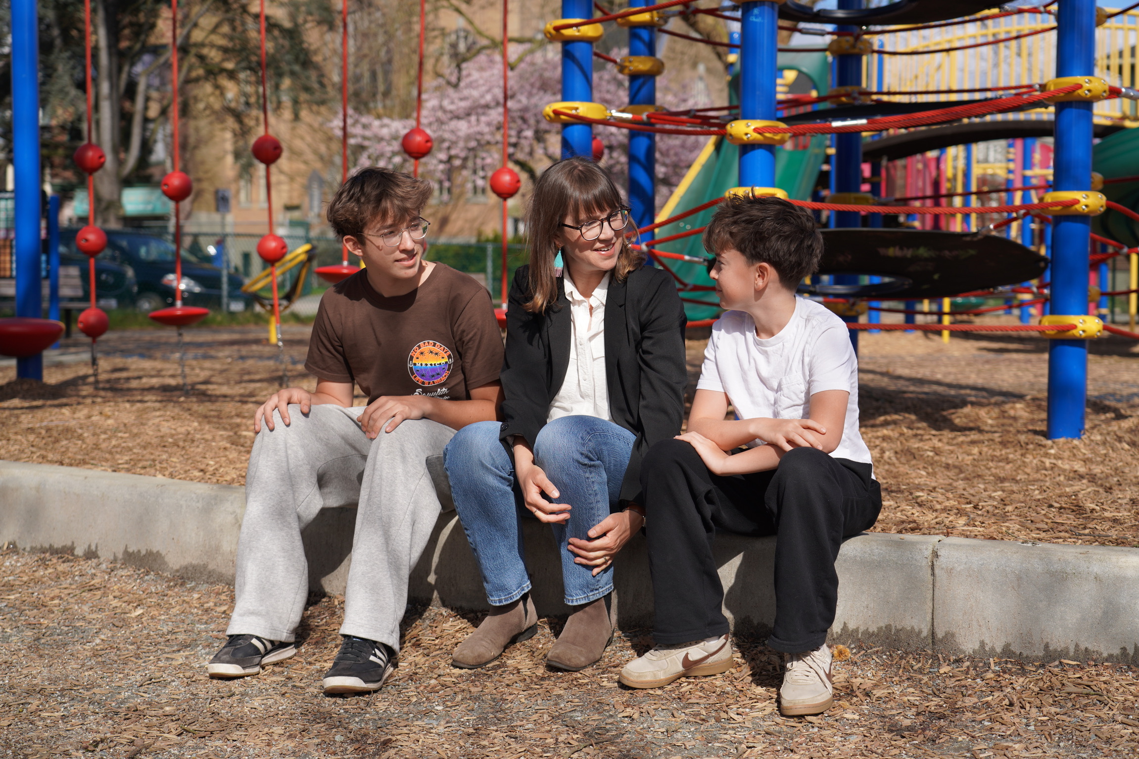 Krista Sigurdson on playground talking to her kids